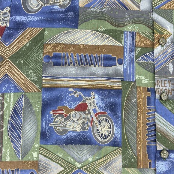 Men's Harley-Davidson Short‎ Sleeve Button Down Shirt Multicolor L Tori Richard - Picture 3 of 8